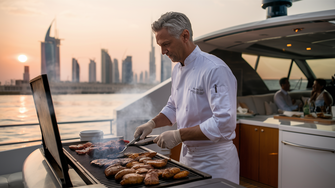 Live BBQ at luxury yacht trip package in dubai