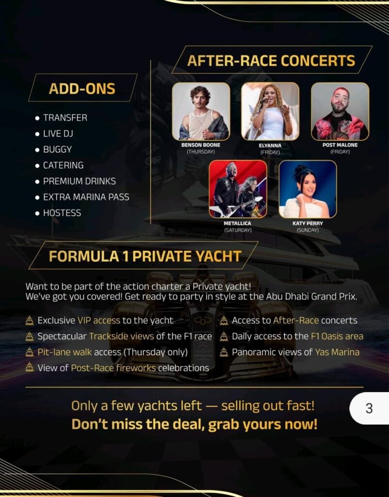 formula f1 yacht rental package