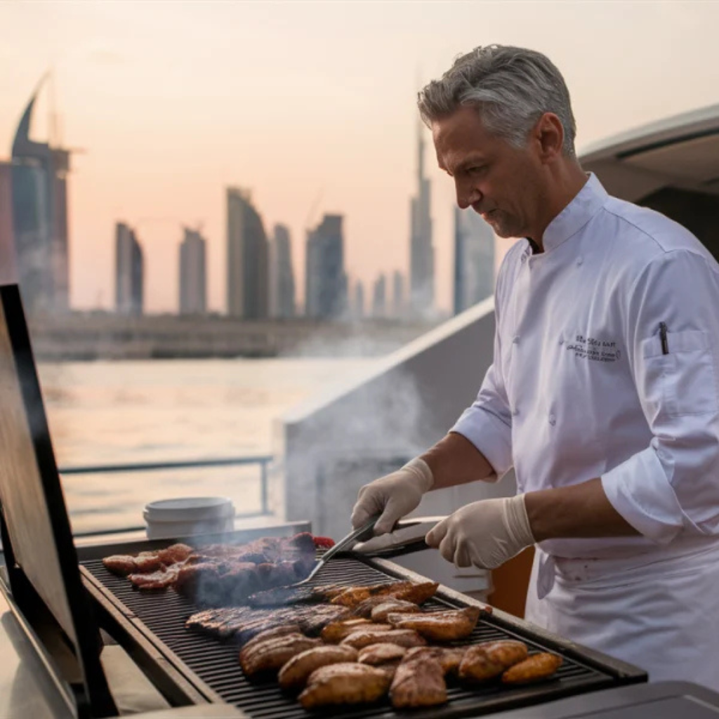 Yacht catering services Dubai - BBQ, gourmet meals, chef