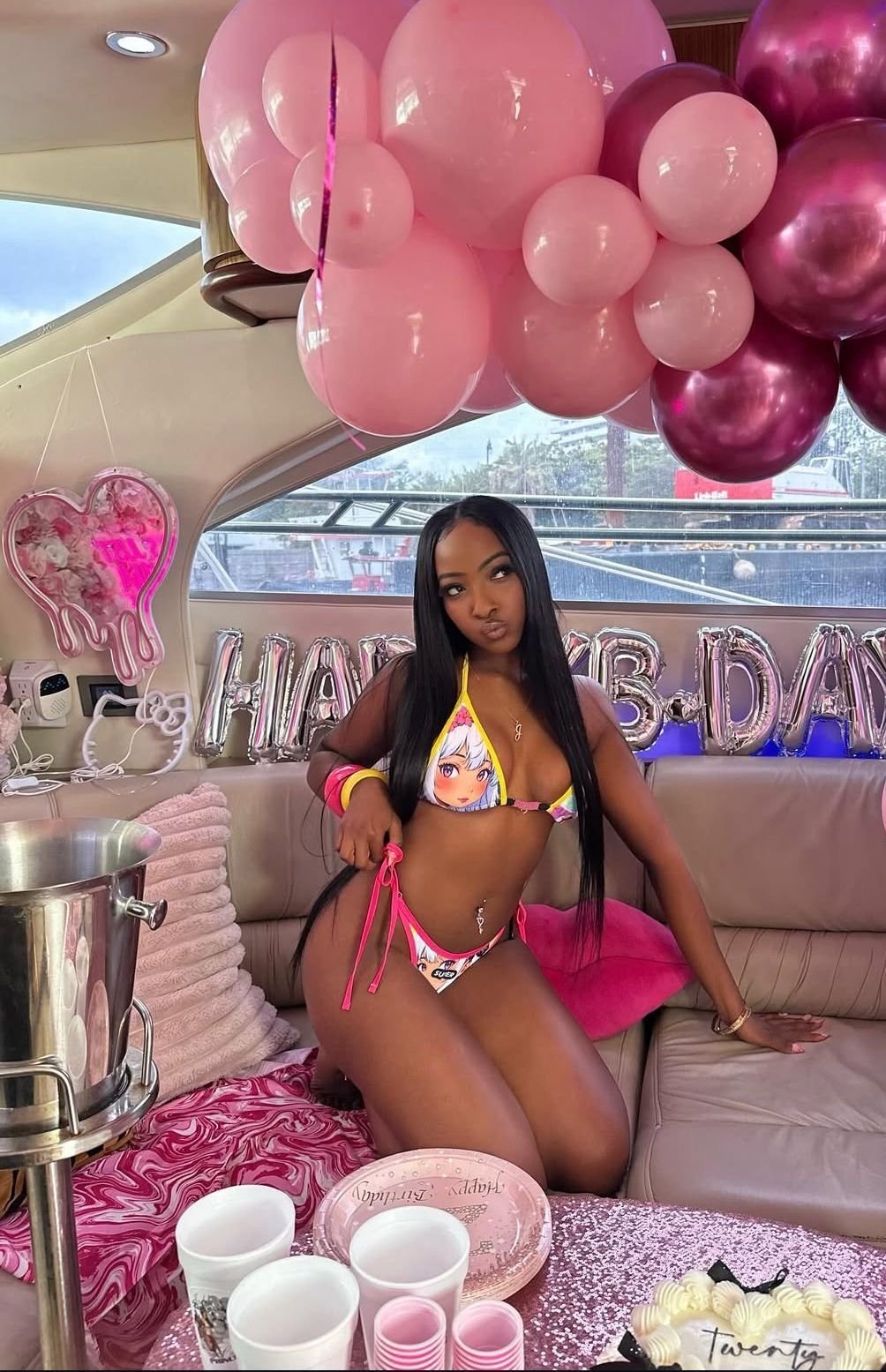 Wedding yacht decoration setup Dubai with ceremony arch