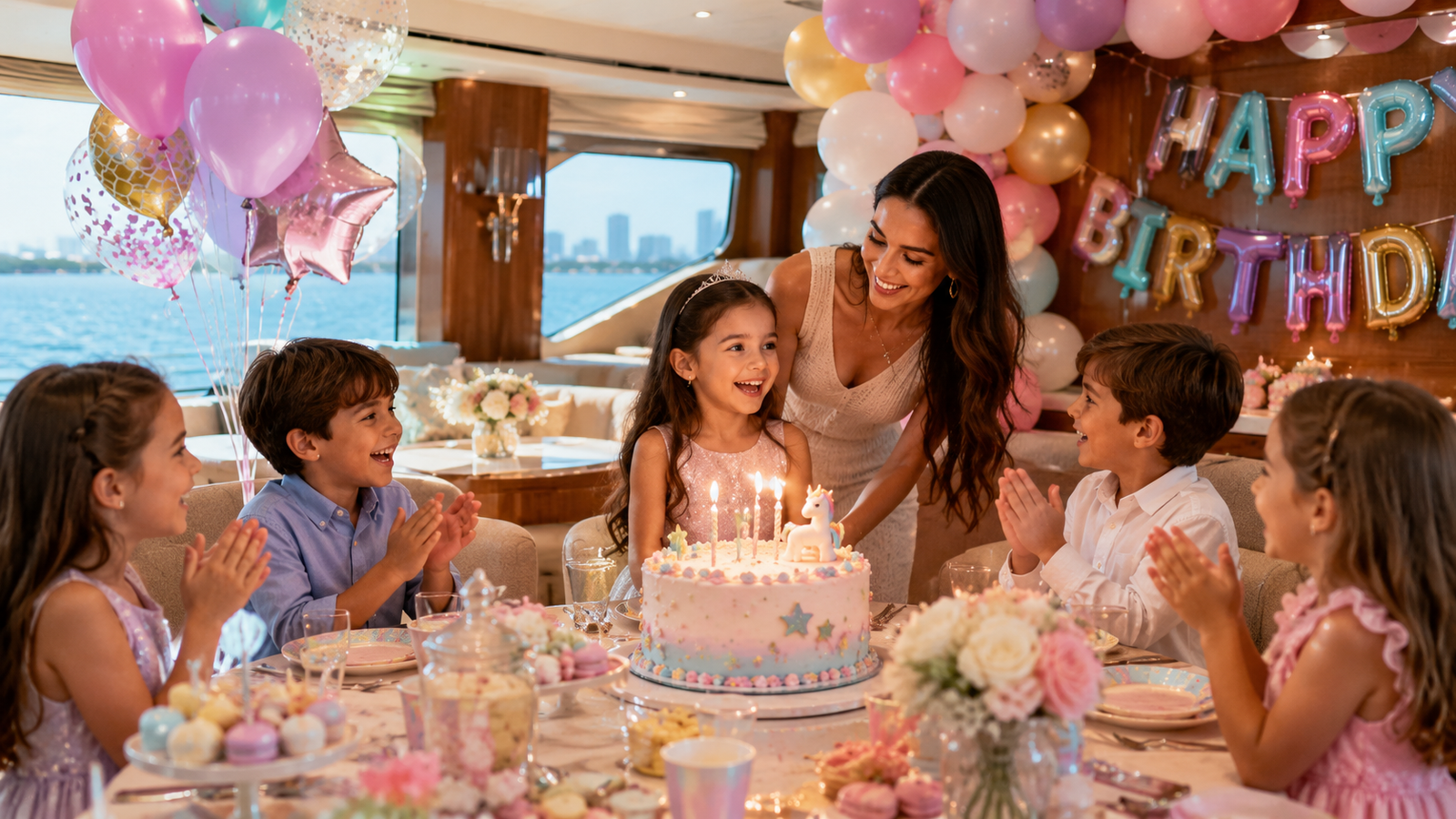 Kids birthday yacht party setup Dubai