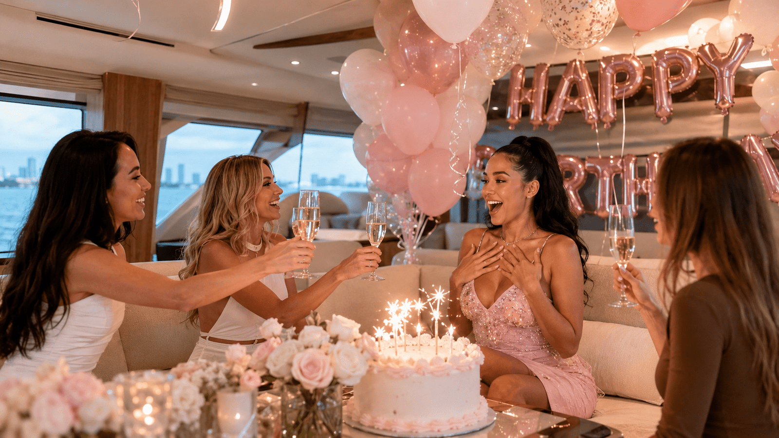 Surprise birthday yacht decoration setup Dubai
