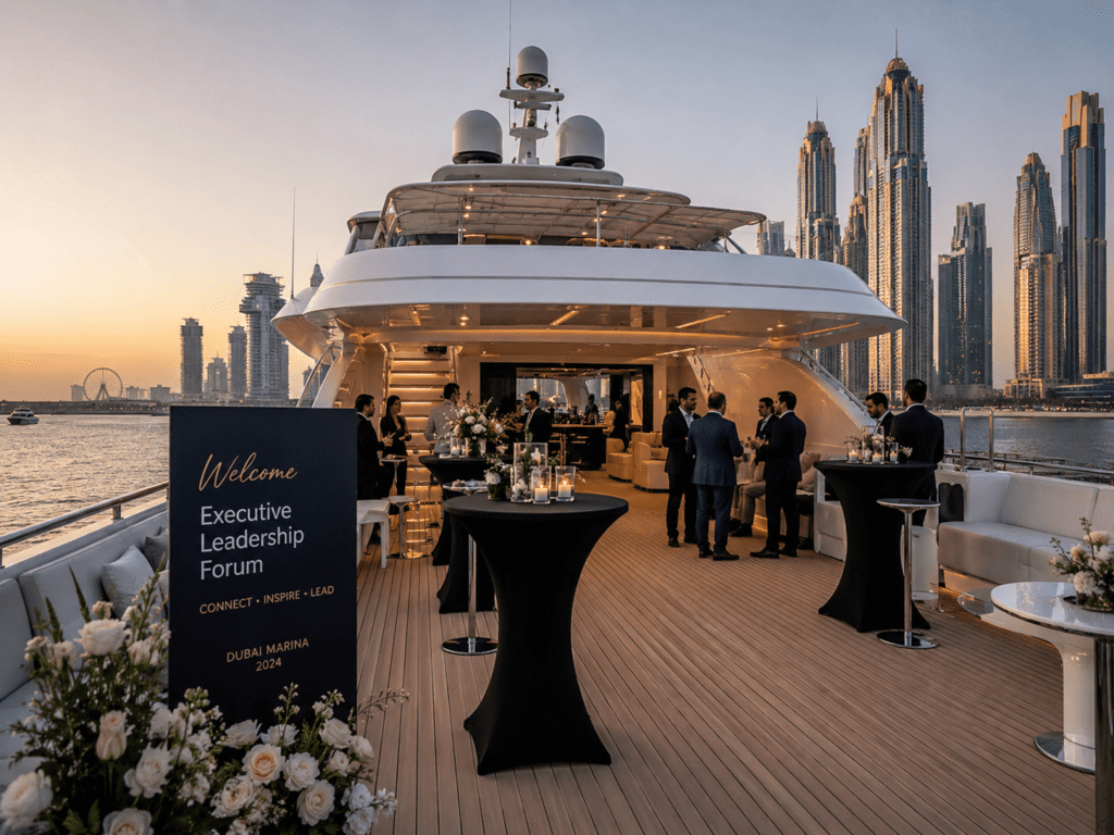 Yacht deck prepared for a corporate event in Dubai