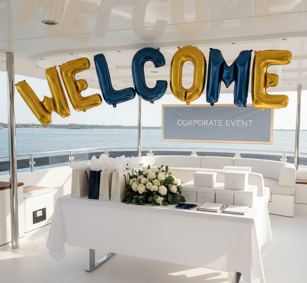 Corporate yacht event decor in Dubai