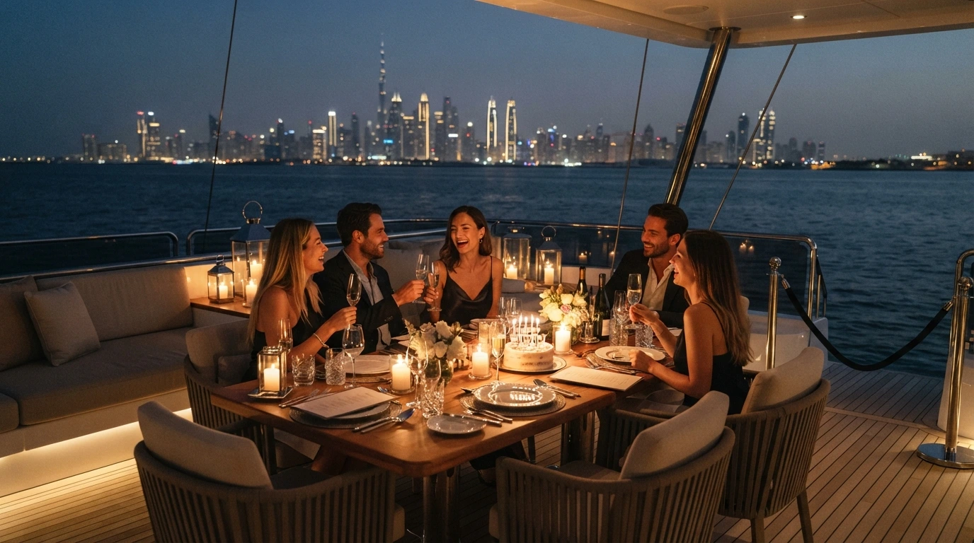 private yacht dinner catering Dubai