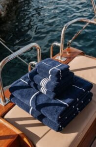 Fresh towels prepared onboard a Dubai yacht rental