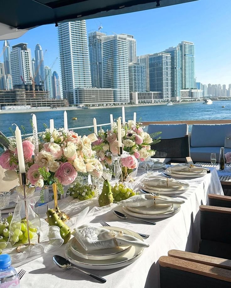 yacht catering table setup Dubai