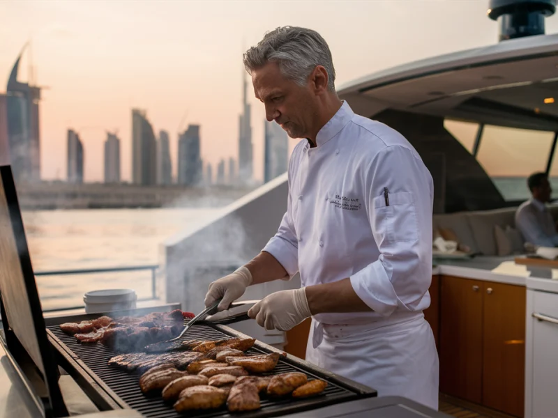 Live BBQ at luxury yacht trip package in dubai